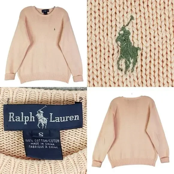 Polo Ralph Lauren Vtg Sweater Pullover Women’s Size S/M Knit Sherbet Peach - Picture 1 of 7